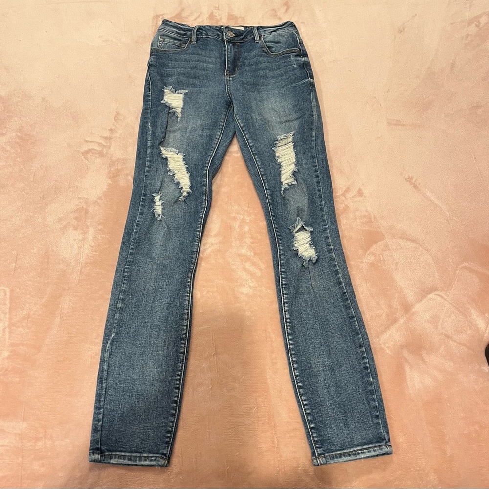 PacSun Ripped High Rise Skinniest Jeans in Blue Denim Size 24
